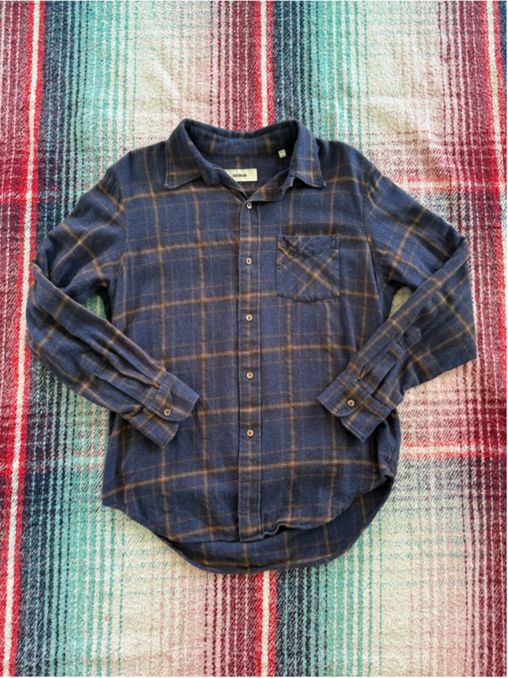 Men's Buck Mason Pacific Twill Flannel One Pocket Shirt Indigo Plaid M